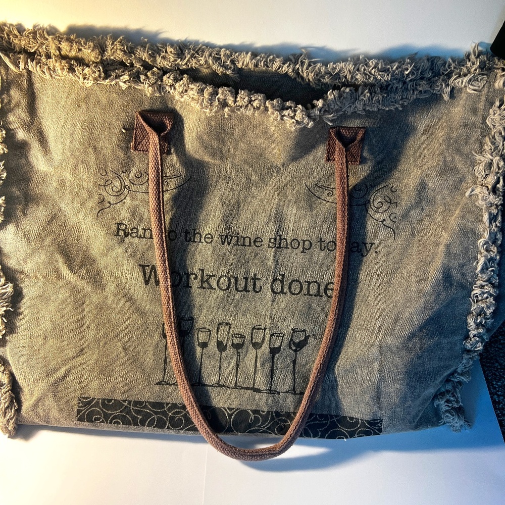 👜 Vintage Addiction Canvas Tote Bag –Brown with black lettering, huge bag